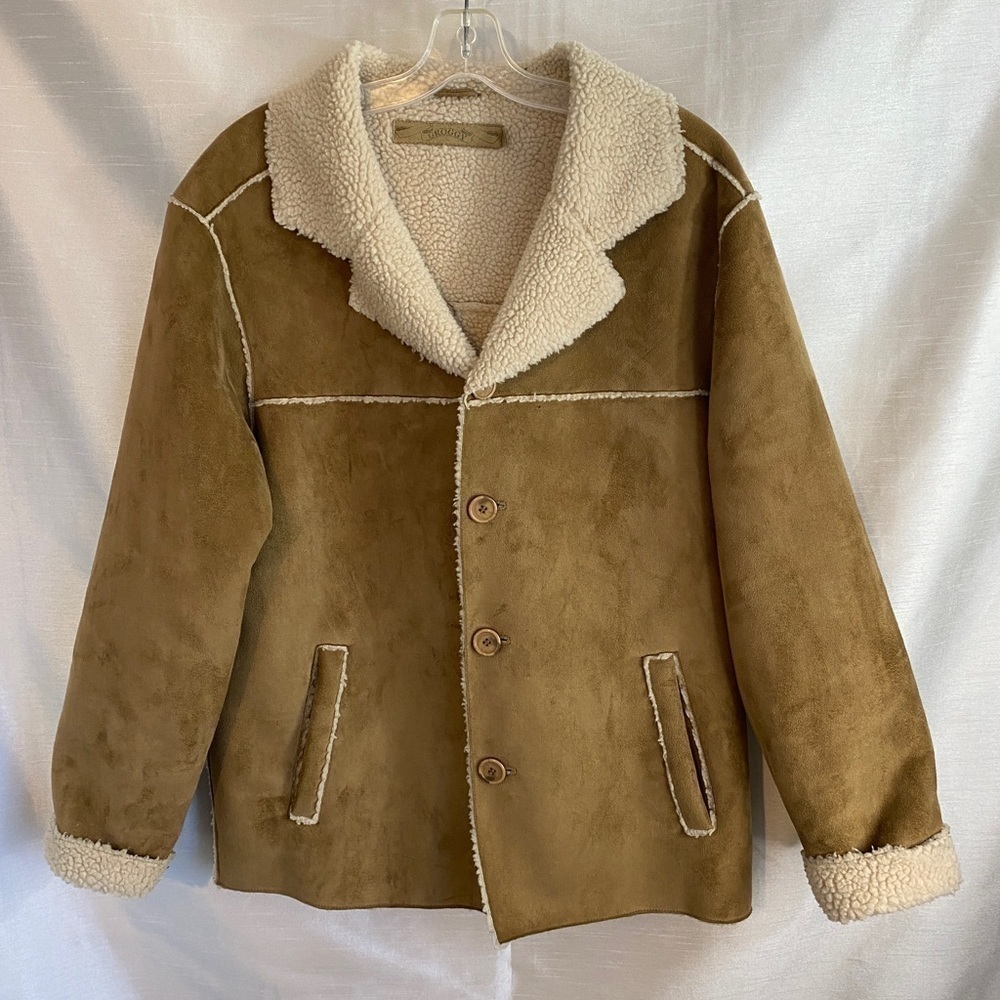 Vintage 1960s Groggy Vegan Beige Suede Jacket with Tan Sherpa Mens Sm - Picture 15 of 15